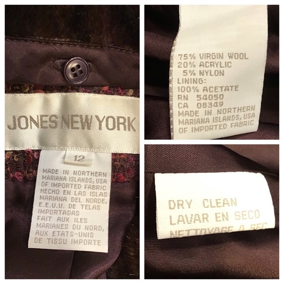 Vintage Jones NY Womens Tweed Wool Blazer Size L Faux Fur Collar Boucle Jacket - Picture 14 of 16